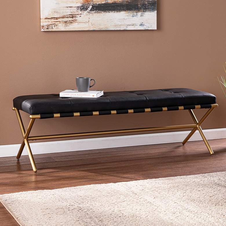 Image 1 Clairvoix 54" Wide Black Faux Leather Tufted Bench