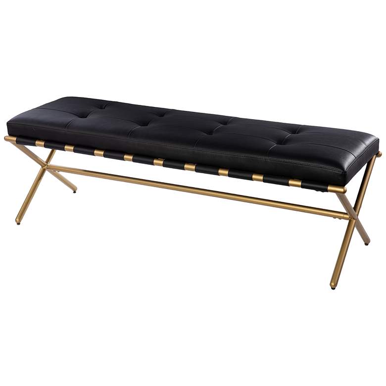 Image 4 Clairvoix 54" Wide Black Faux Leather Tufted Bench more views