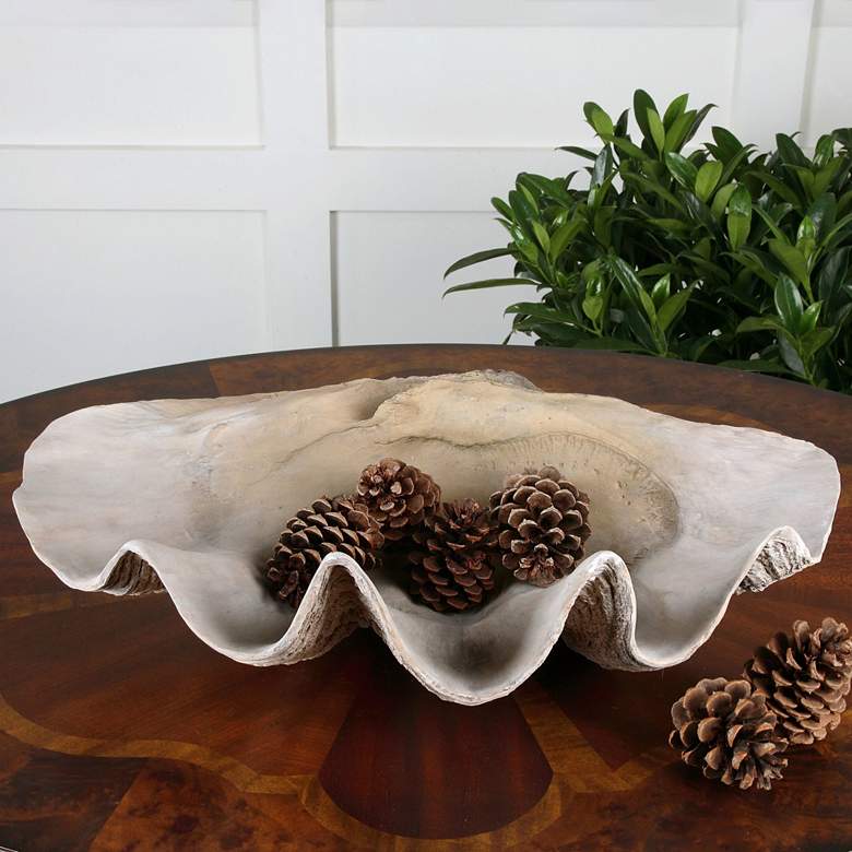 Image 1 Clam Shell 22 3/4 inch Wide Stone Accent Bowl by Uttermost