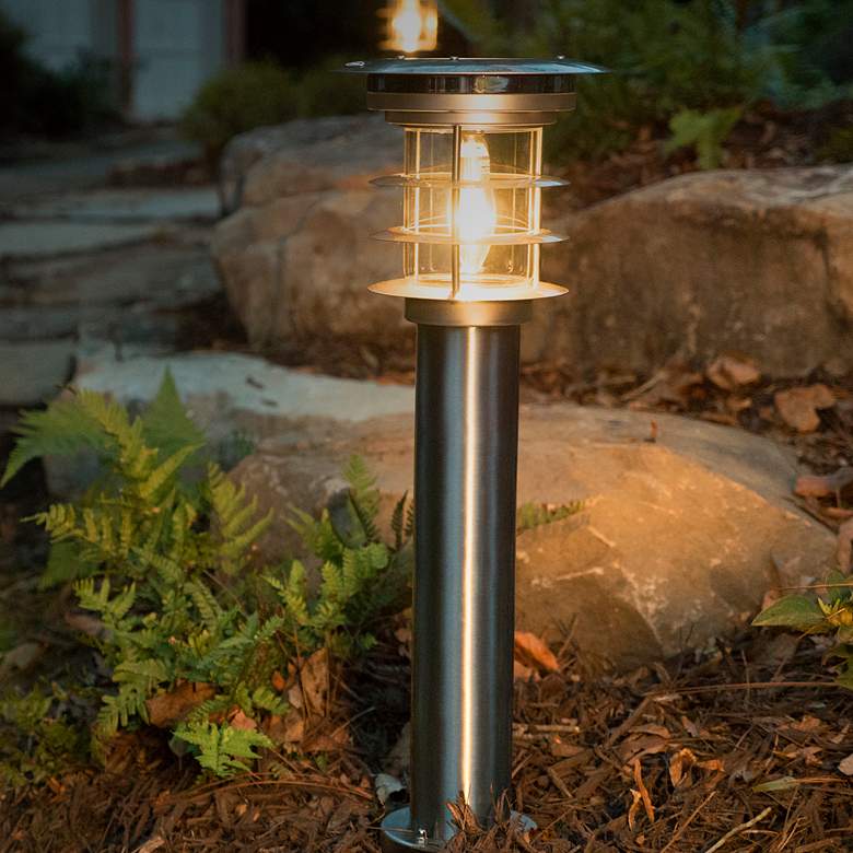 Image 5 Clancy 24 1/4 inchH Silver LED Solar Bollard Lights Set of 2 more views