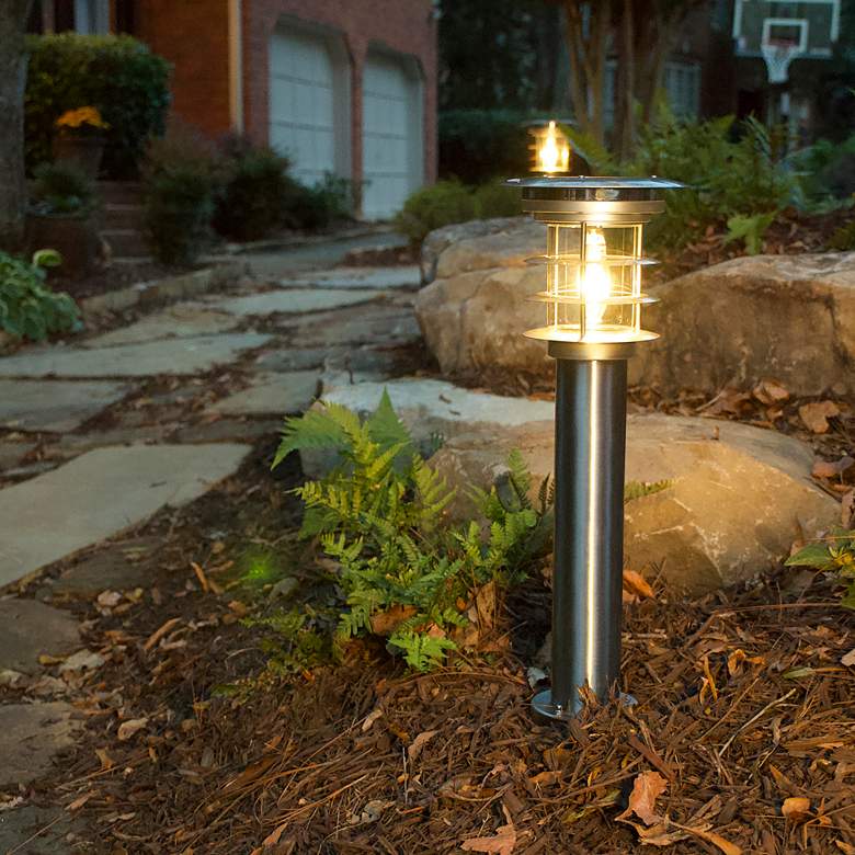Image 6 Clancy 24 1/4 inchH Silver LED Solar Bollard Lights Set of 2 more views