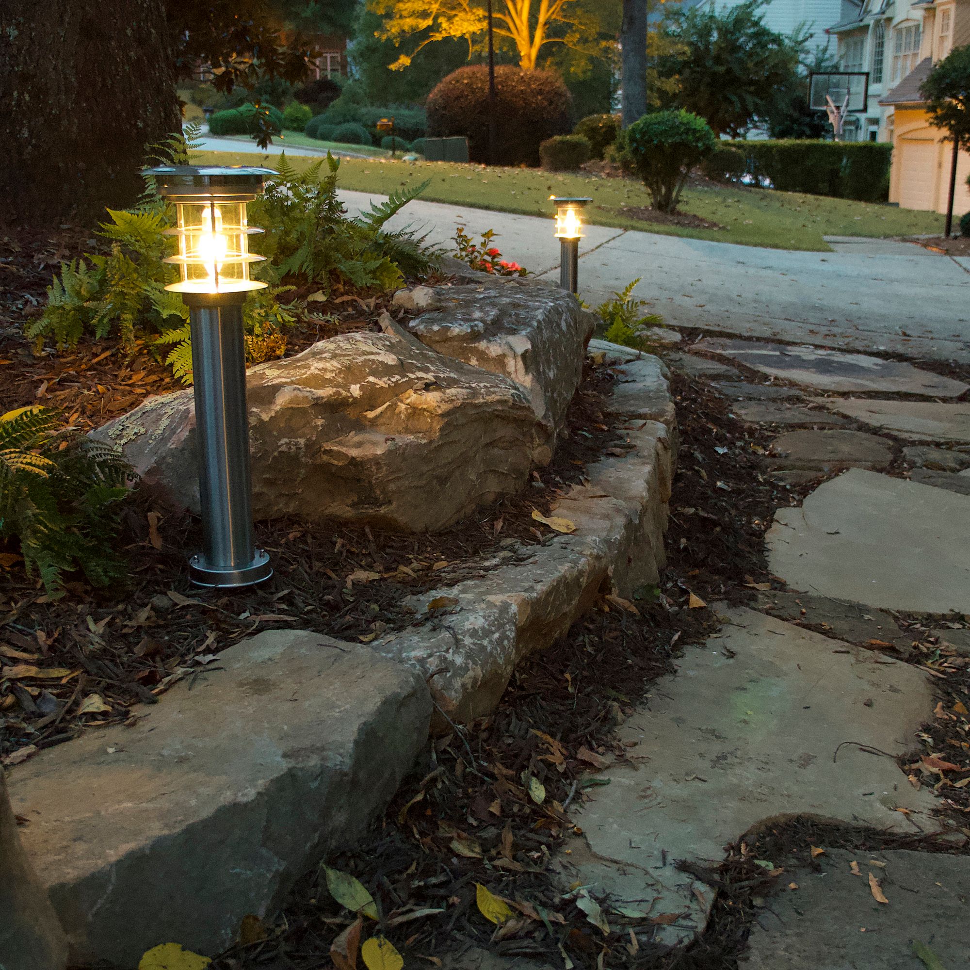 Image 7 Clancy 24 1/4"H Silver LED Solar Bollard Lights Set of 2 more views