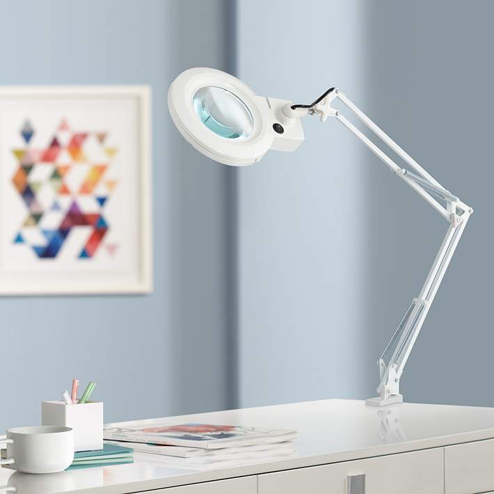 Clancy White LED Architect 3X/5X Magnifier Desk Lamp - | Lamps Plus