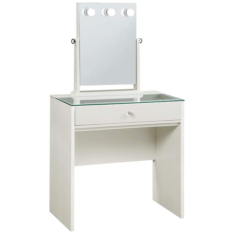 Image 2 Clara 30" Wide White Wood 1-Drawer Vanity Table and Mirror