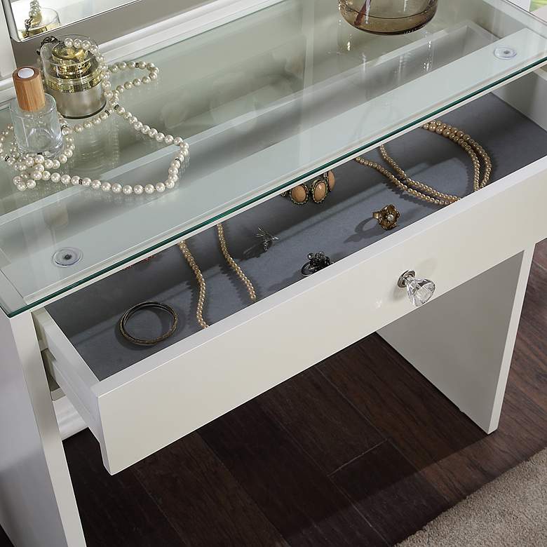 Image 3 Clara 30" Wide White Wood 1-Drawer Vanity Table and Mirror more views