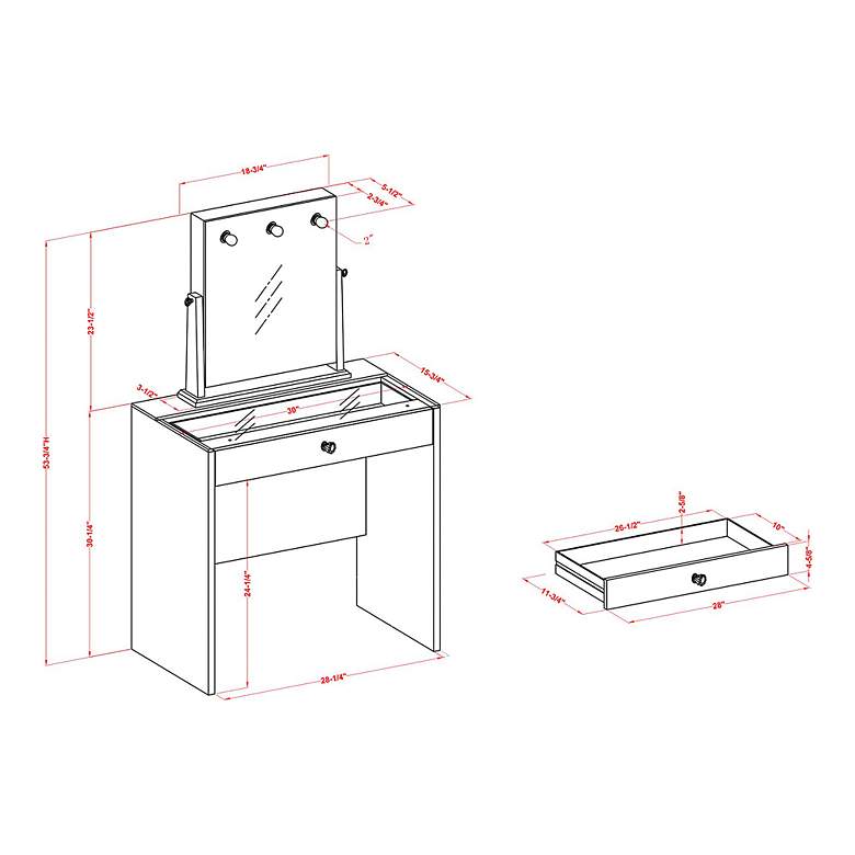 Image 5 Clara 30" Wide White Wood 1-Drawer Vanity Table and Mirror more views