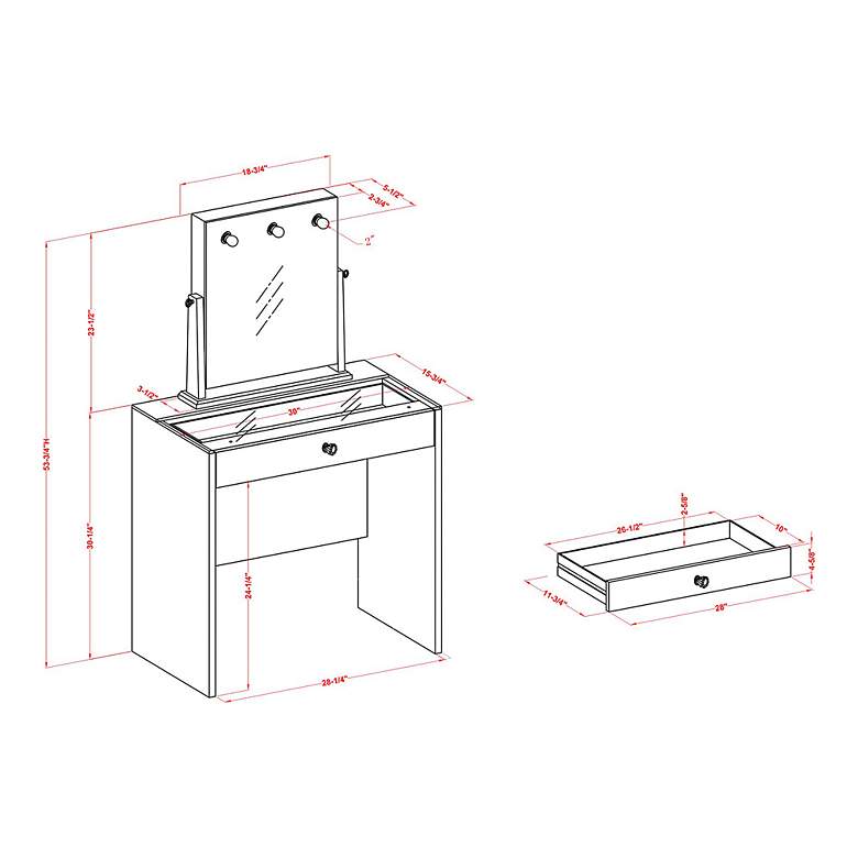 Image 5 Clara 30 inch Wide White Wood 1-Drawer Vanity Table and Mirror more views