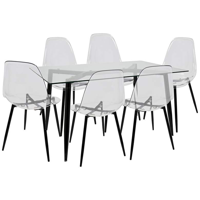 Image 1 Clara 59 inch Wide Black and Clear 7-Piece Modern Dining Set