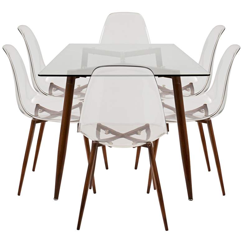 Clara 59&quot; Wide Clear and Walnut 7-Piece Modern Dining Set more views