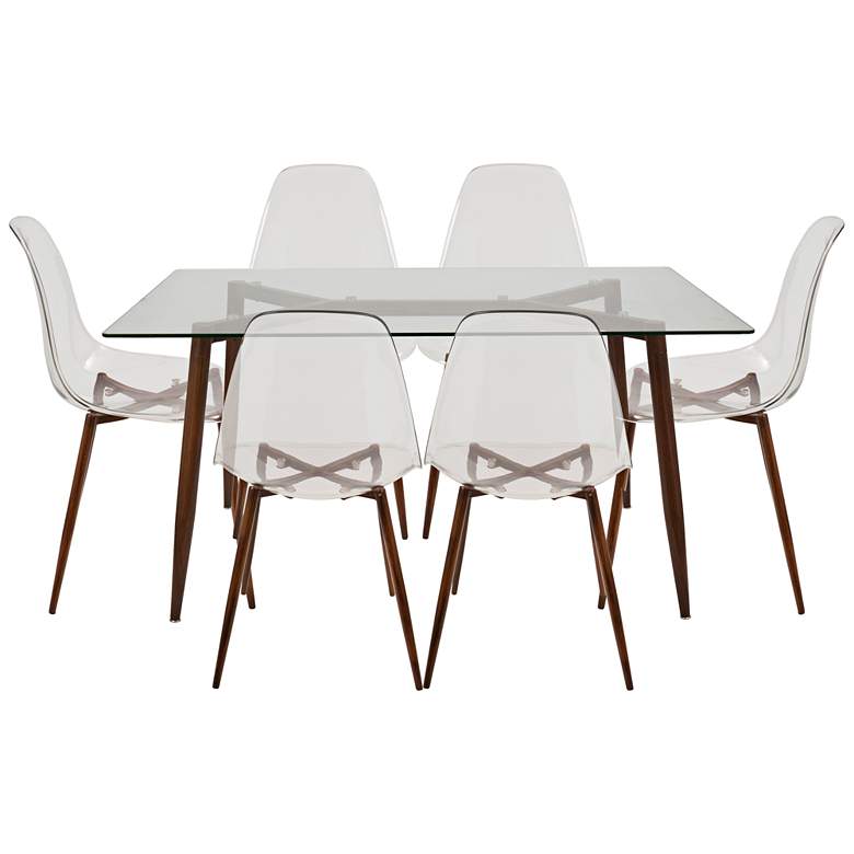 Clara 59&quot; Wide Clear and Walnut 7-Piece Modern Dining Set more views