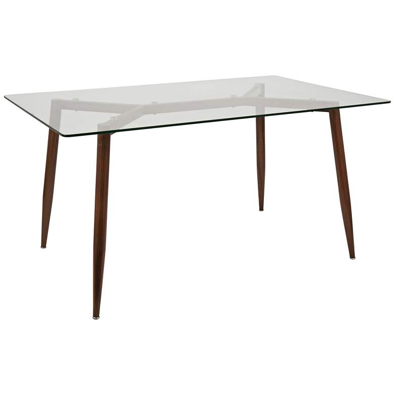 Image 1 Clara 59 inchW Walnut and Clear Glass Rectangular Dining Table