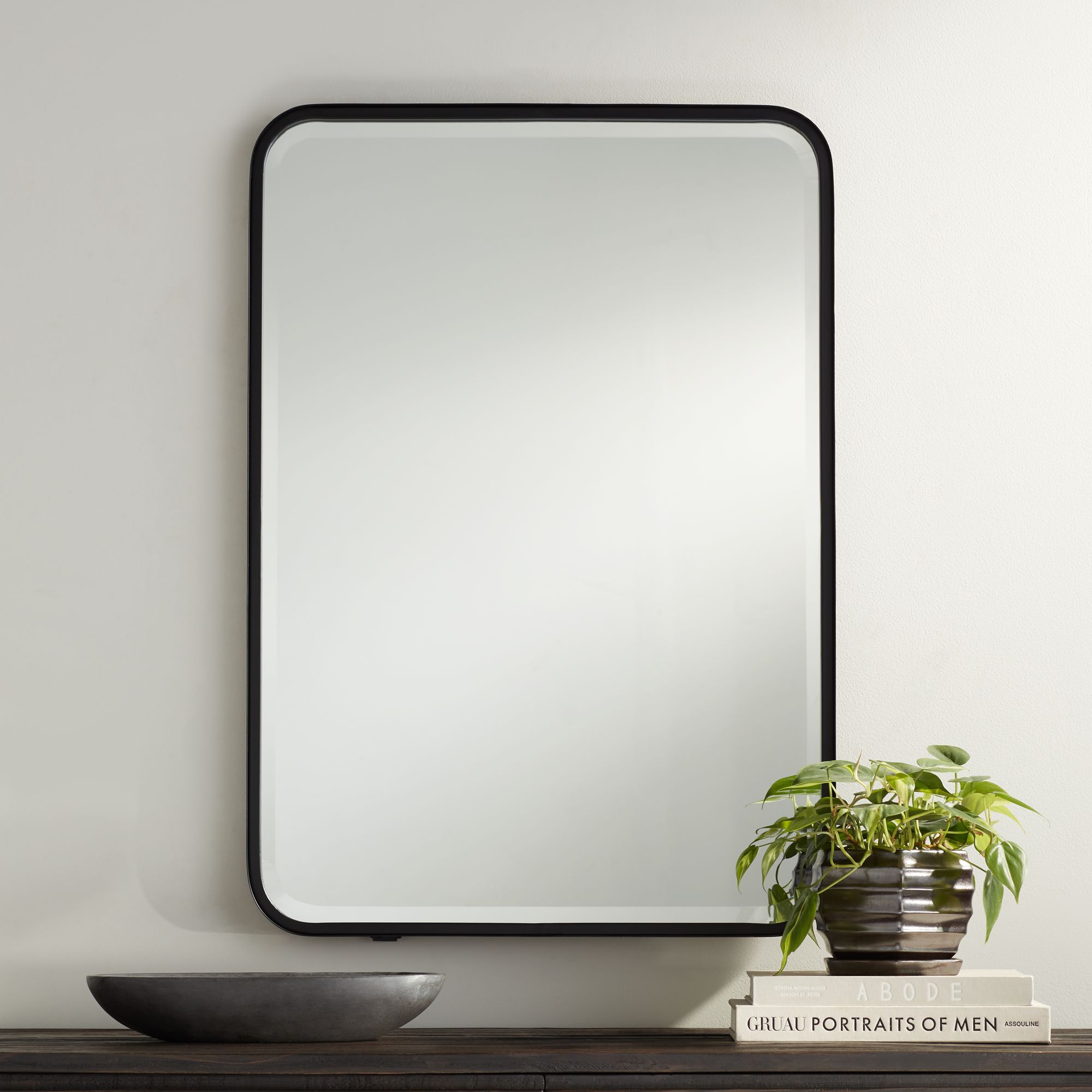 Clara Black 24" x 34" Rounded Edge Rectangular Mirrors Set of 2 in scene