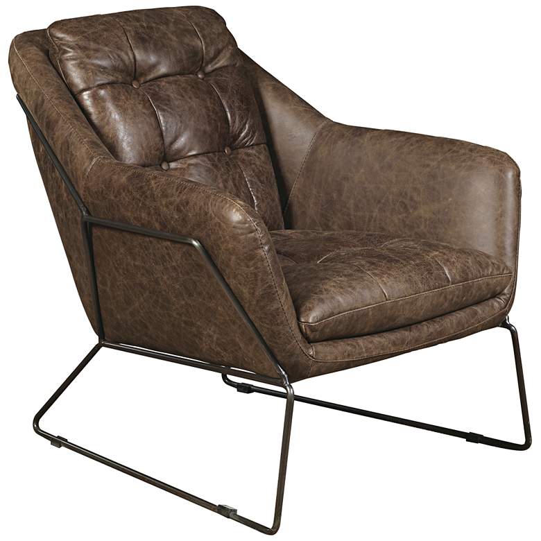 Image 1 Clara Brown Leather Button Tufted Accent Chair