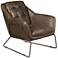 Clara Brown Leather Button Tufted Accent Chair