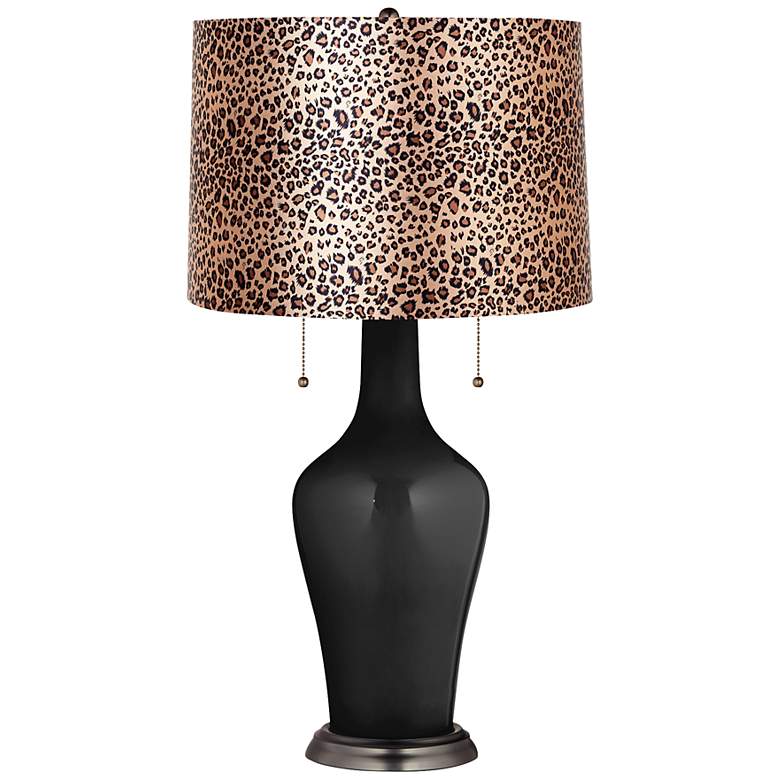 Image 1 Clara Lamp in Tricorn Black with Leopard Print Shade