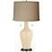 Clara Table Lamp in Colonial Tan with Linen Drum Shade