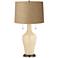 Clara Table Lamp in Colonial Tan with Tan Woven Shade
