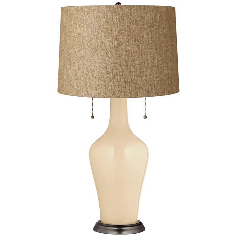 Image 1 Clara Table Lamp in Colonial Tan with Tan Woven Shade