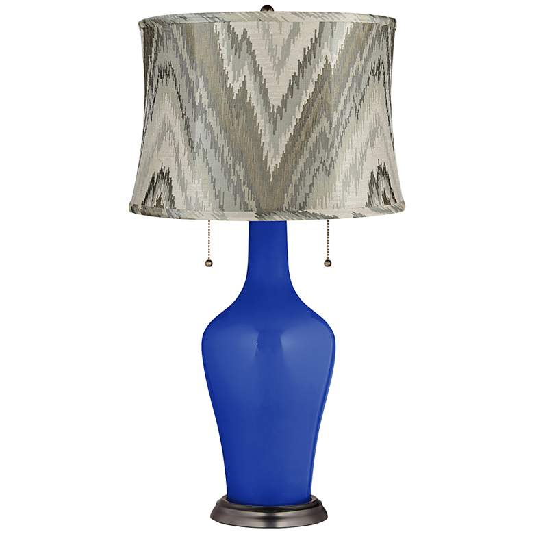 Image 1 Clara Table Lamp in Dazzling Blue with Blue Chevron Shade