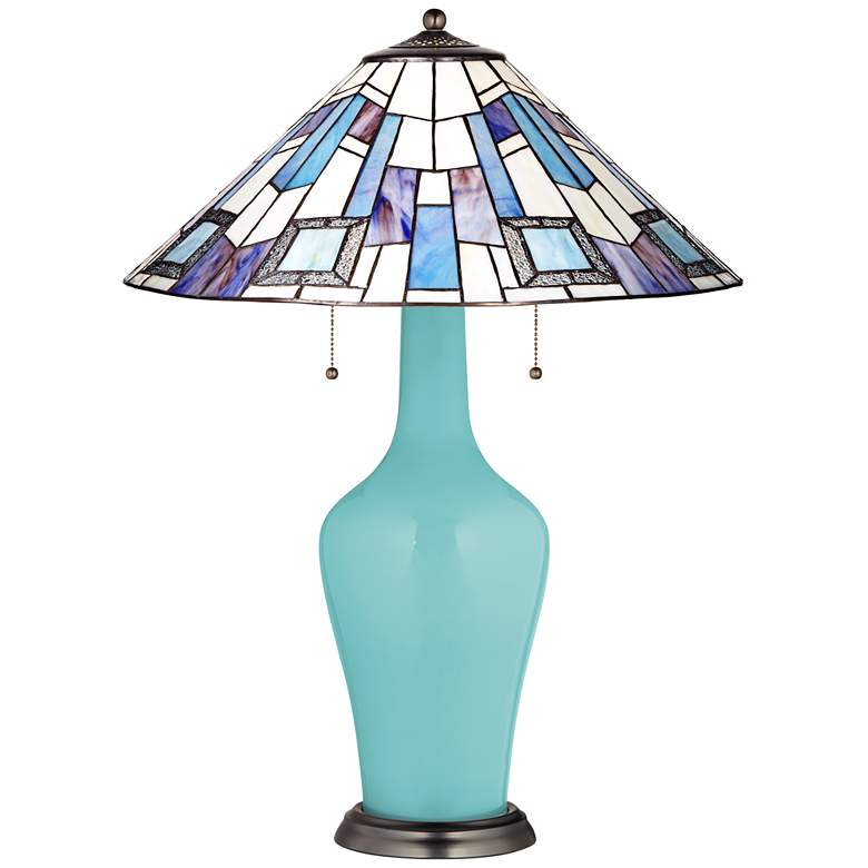 Image 1 Clara Table Lamp in Nautilus with Geo Blue Shade