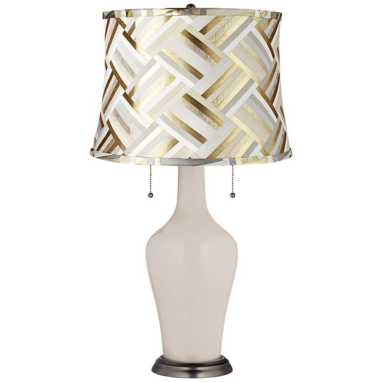 Image 1 Clara Table Lamp in Pediment with Gold Gray Weave Shade