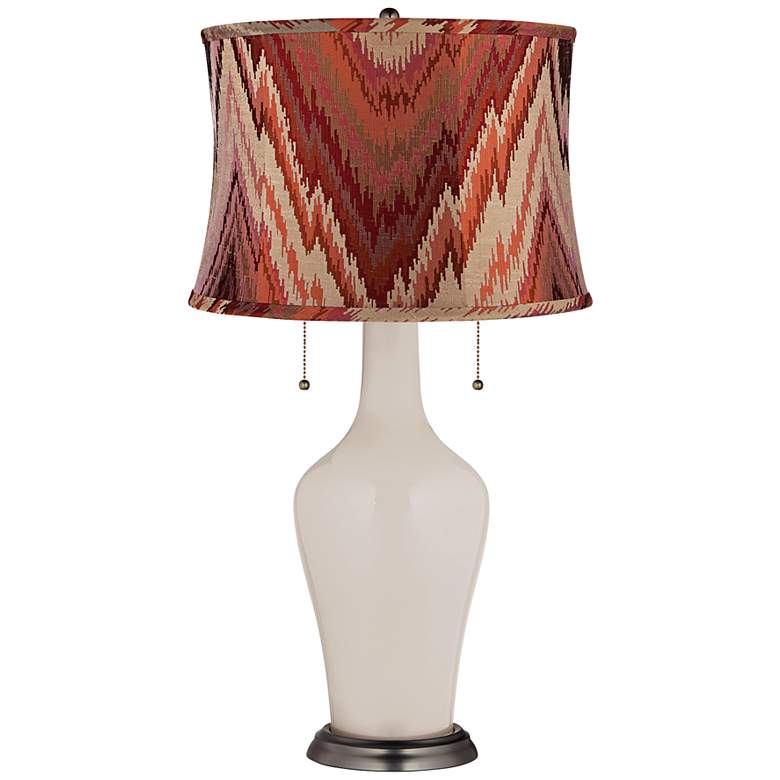 Image 1 Clara Table Lamp in Pediment with Red Chevron Shade