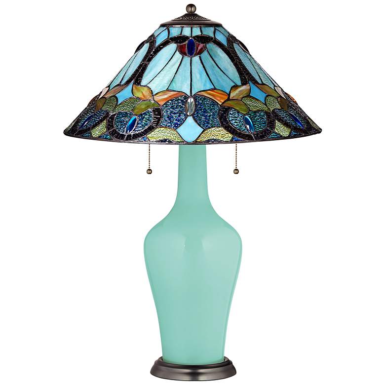 Image 1 Clara Table Lamp in Rapture Blue with Harvest Shade
