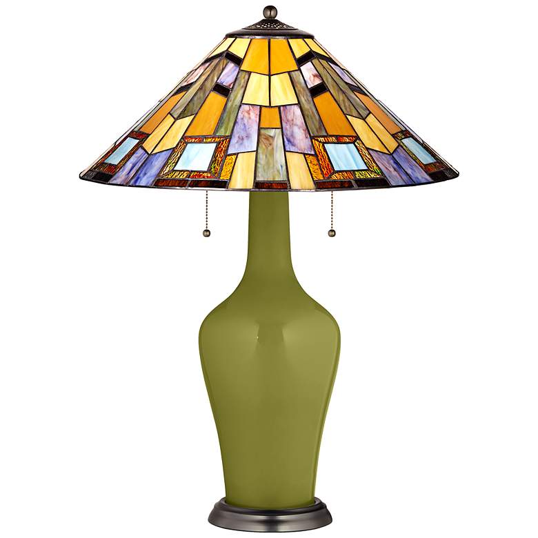 Image 1 Clara Table Lamp in Rural Green with Geo Earth Shade