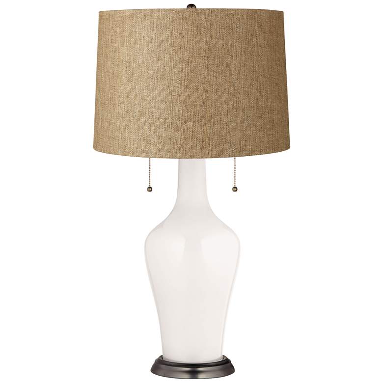 Image 1 Clara Table Lamp in Smart White with Tan Woven Shade