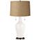 Clara Table Lamp in Smart White with Tan Woven Shade