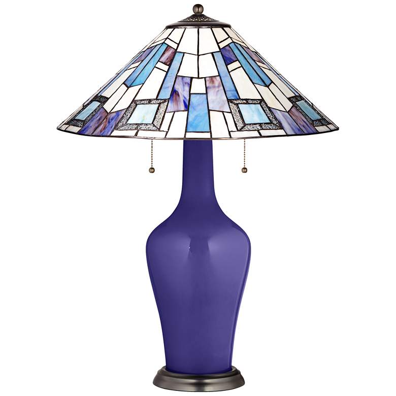 Image 1 Clara Table Lamp in Valiant Violet with Geo Blue Shade