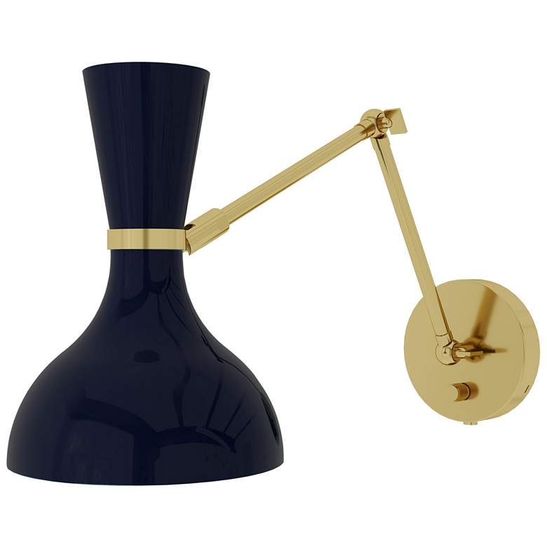 Image 1 Clare 10.13" High Modern Brass Finish Wall Sconce with Obsidian/Bone Shade