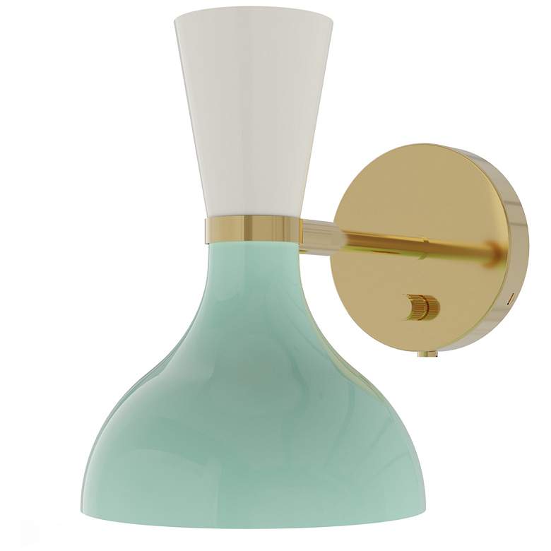 Image 1 Clare 10.13" High Modern Brass Finish Wall Sconce with Oxblood Shade