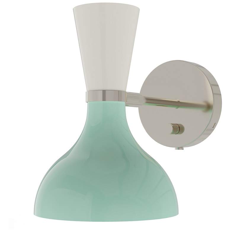 Image 1 Clare 10.13" High Modern Brass Finish Wall Sconce with Peacock Shade