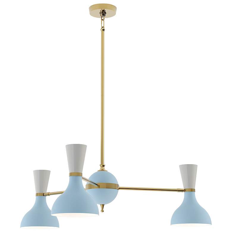 Image 1 Clare 27.75"W 3 Light Modern Brass Chandelier w/ Baby Blue And Lily Shades