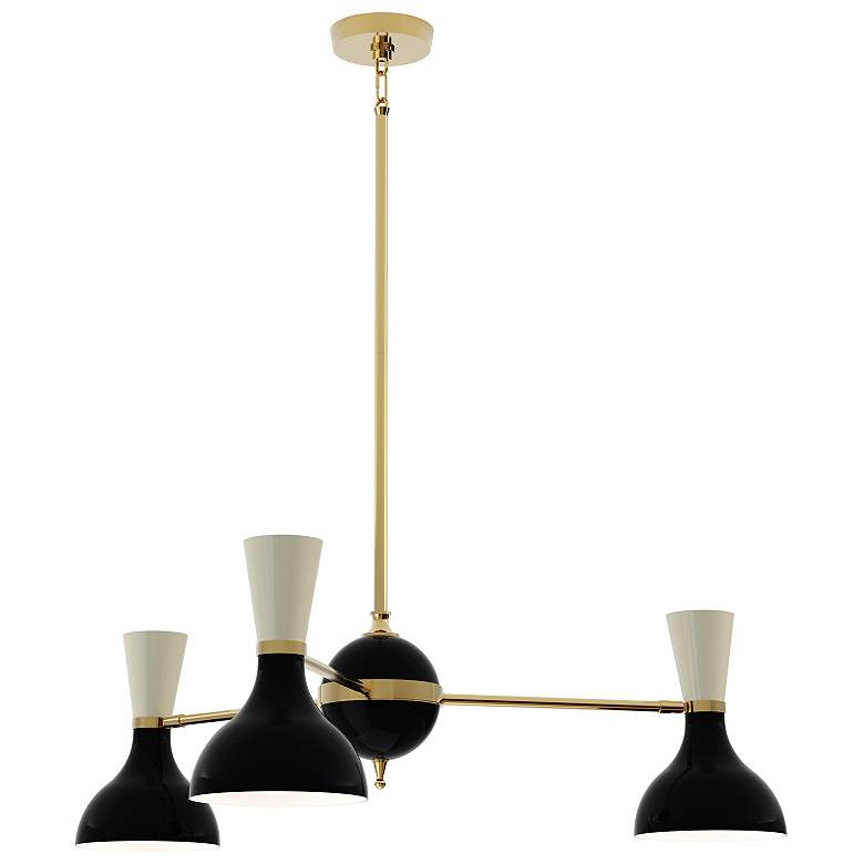 Image 1 Clare 27.75"W 3 Light Modern Brass Chandelier w/ Black And Off White Shades
