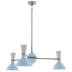 Clare 27.75"W 3 Light Nickel Chandelier With Baby Blue And Lily Shades