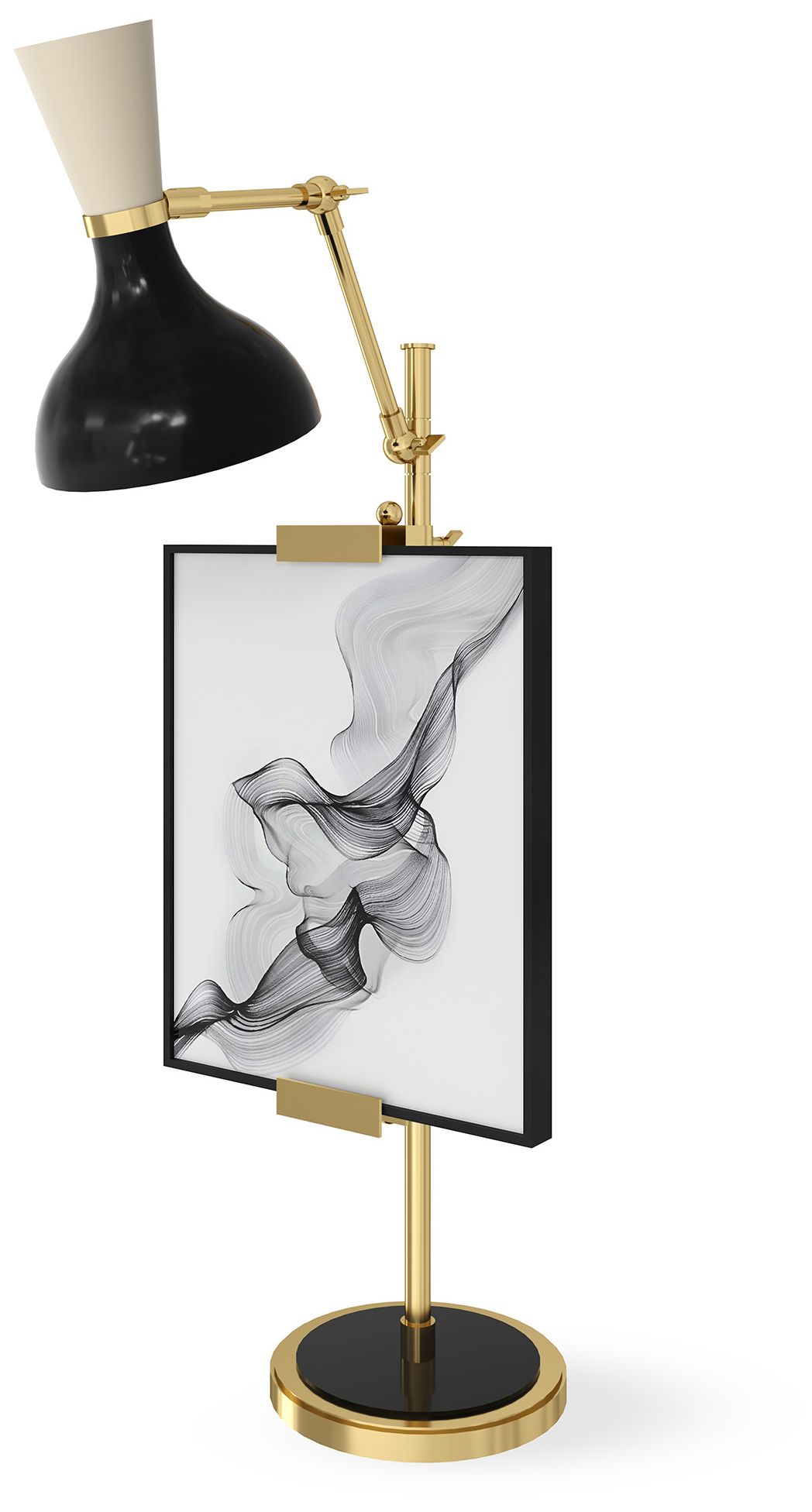 Clare 30.38"H Modern Brass Easel Table Lamp w/ Obsidian/Bone Made to Order