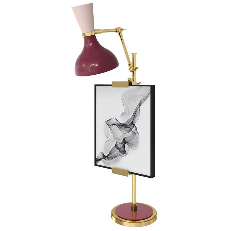 Image 1 Clare 30.38"H Modern Brass Easel Table Lamp w/ Sugar Plum/Rose Water Shade