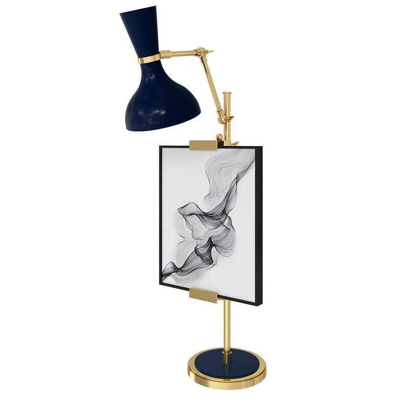 Image 1 Clare 30.38"H Modern Brass Finish Easel Table Lamp w/ Midnight Blue Shade