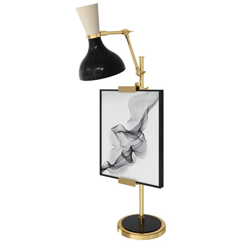 Image 1 Clare 30.38"H Modern Brass Finish Easel Table Lamp w/ Obsidian/Bone Shade