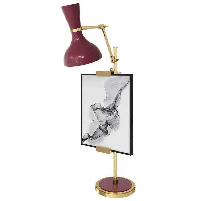 Image 1 Clare 30.38" High Modern Brass Finish Easel Table Lamp w/ Sugar Plum Shade