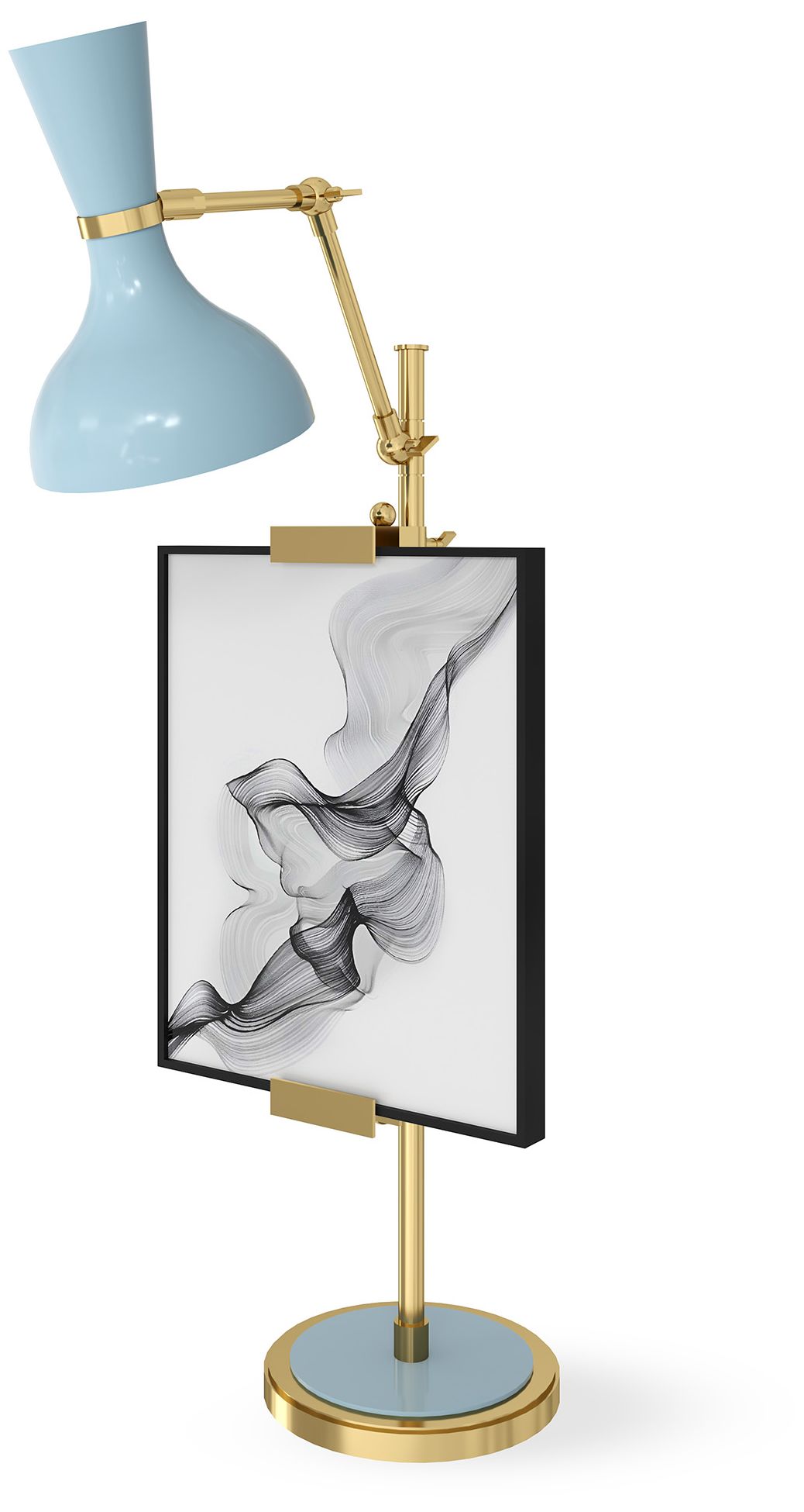 Clare 30.38" High Modern Brass Finish Easel Table Lamp with Baby Blue Shade