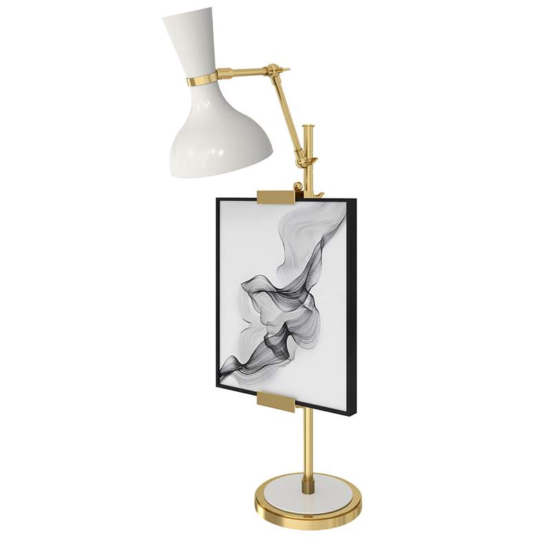 Image 1 Clare 30.38" High Modern Brass Finish Easel Table Lamp with Lily Shade