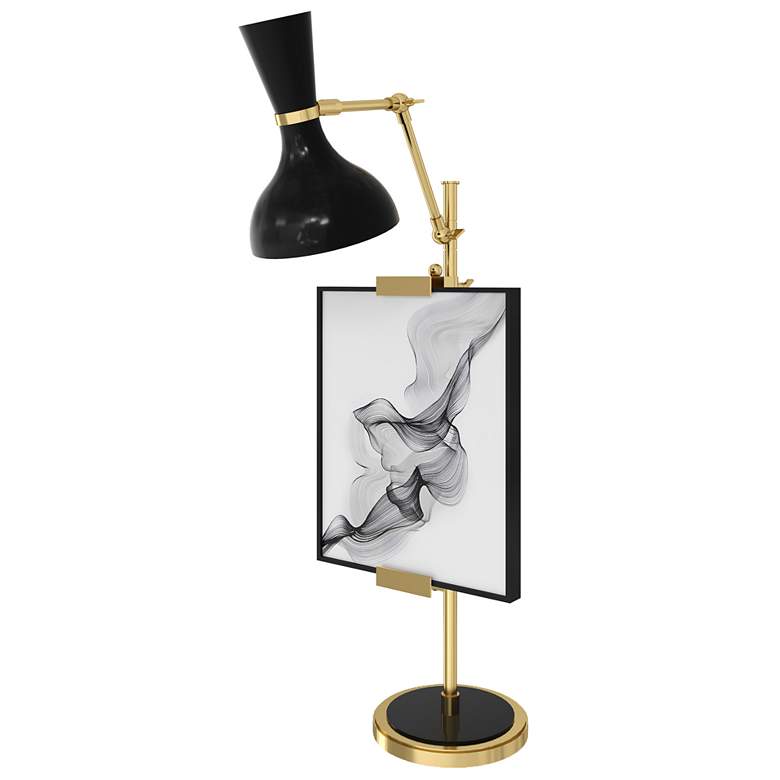 Image 1 Clare 30.38" High Modern Brass Finish Easel Table Lamp with Obsidian Shade
