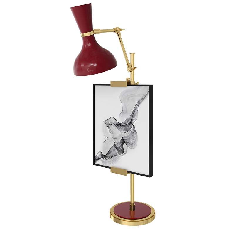 Image 1 Clare 30.38" High Modern Brass Finish Easel Table Lamp with Oxblood Shade