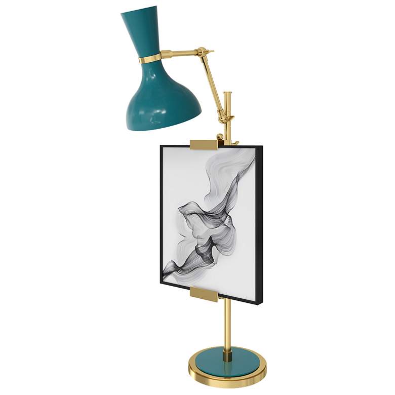 Image 1 Clare 30.38" High Modern Brass Finish Easel Table Lamp with Peacock Shade