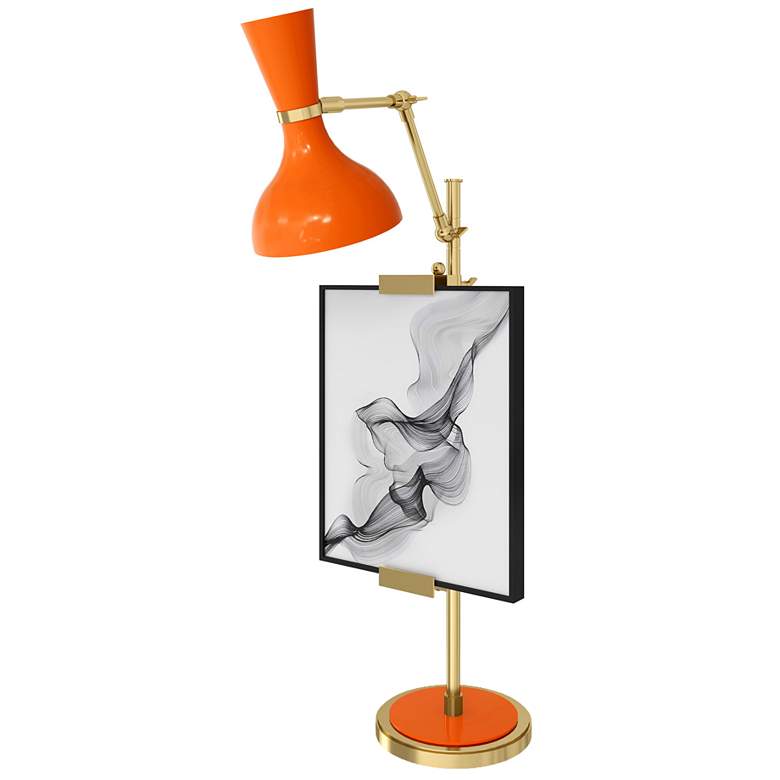 Image 1 Clare 30.38" High Modern Brass Finish Easel Table Lamp with Pumpkin Shade