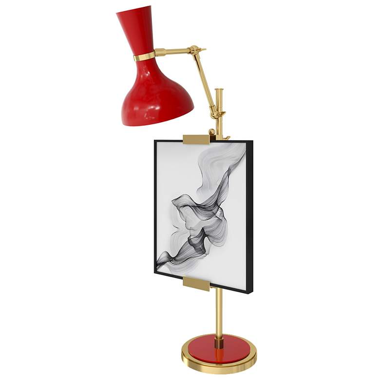 Image 1 Clare 30.38" High Modern Brass Finish Easel Table Lamp with Ruby Red Shade