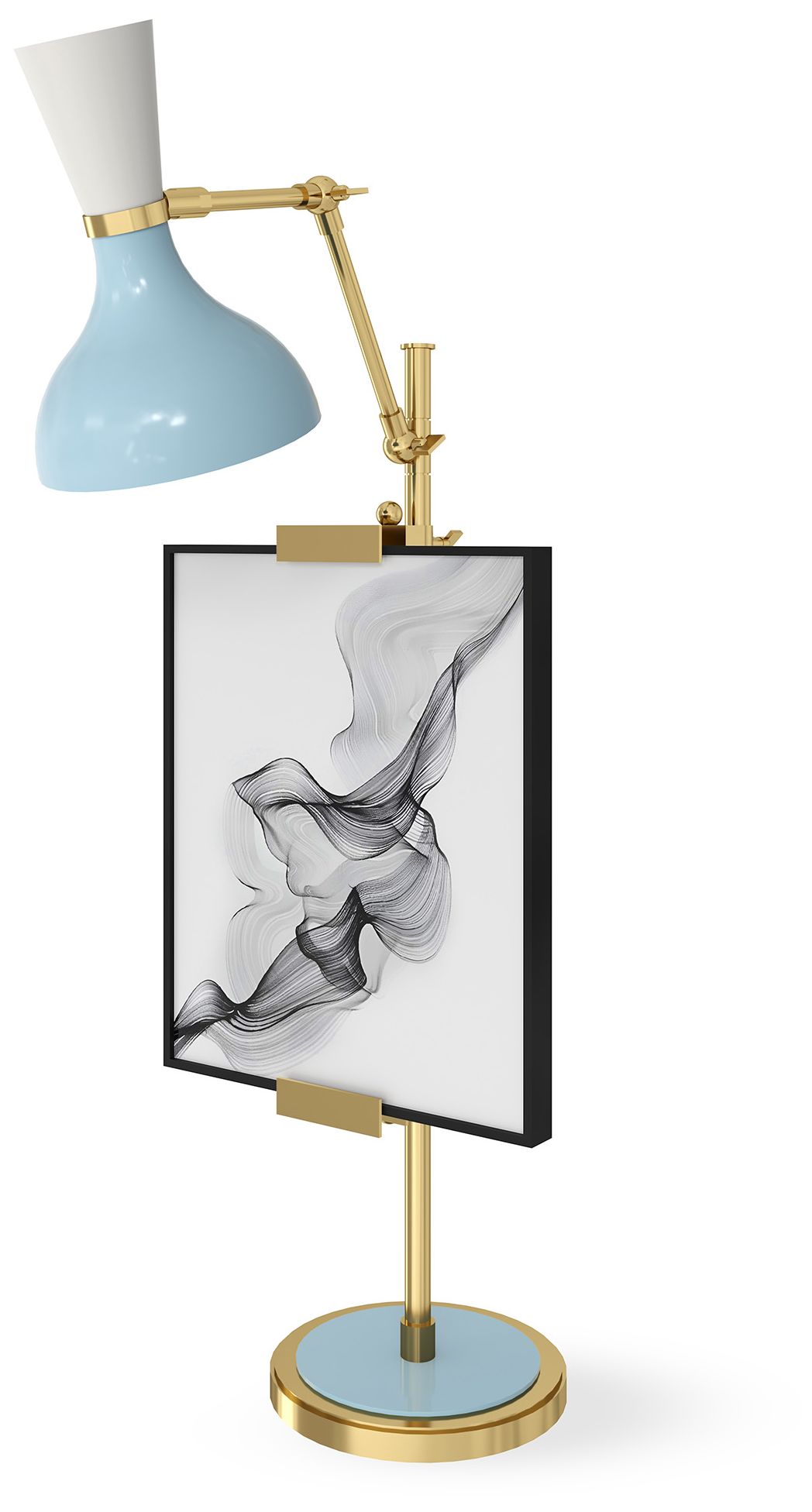 Clare 30.38"H Modern Brass Easel Table Lamp w/Baby Blue/Lily Made to O